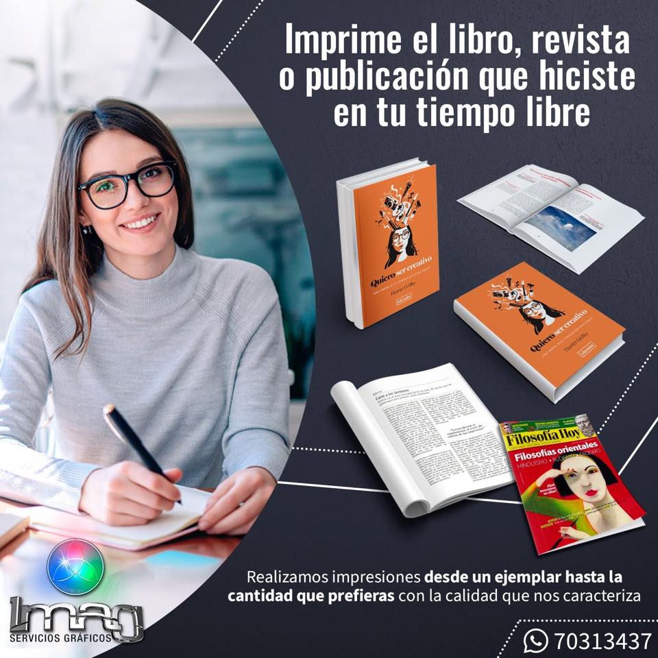 Libros y revistas impresos con portada naranja y persona