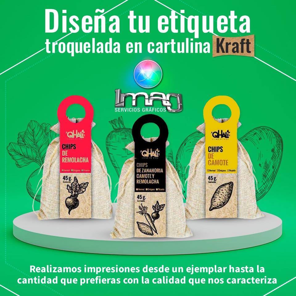 Etiquetas troqueladas en cartulina kraft con diseño