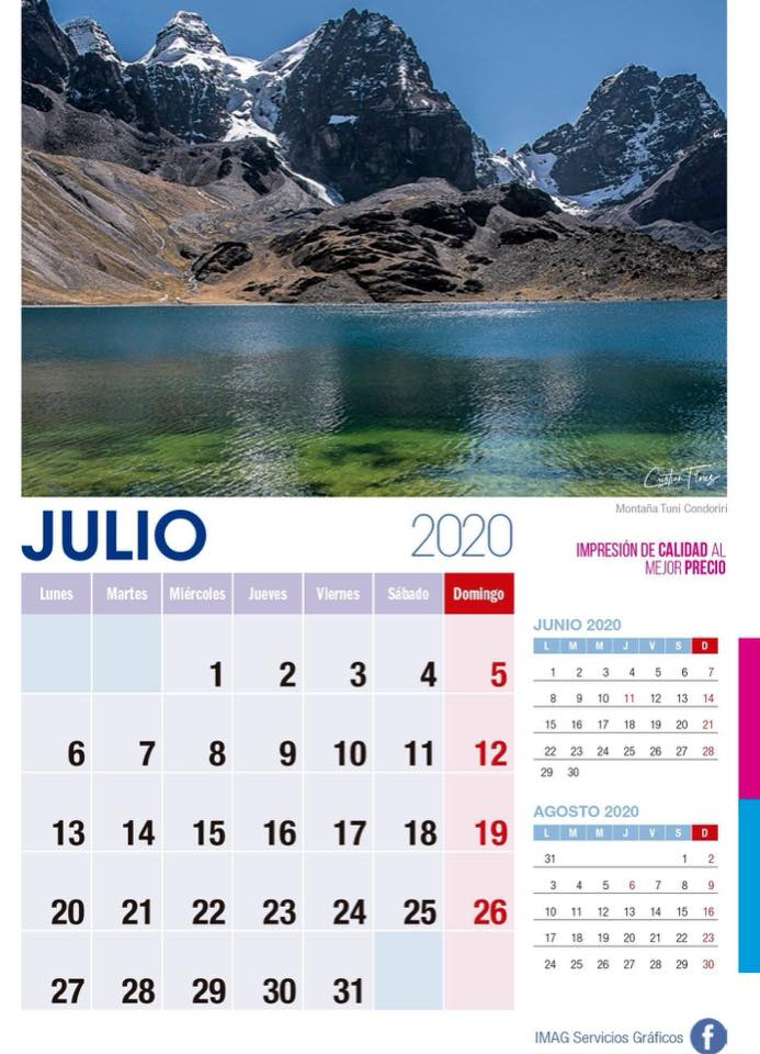 Calendario 2020 julio con montañas y foto de paisaje