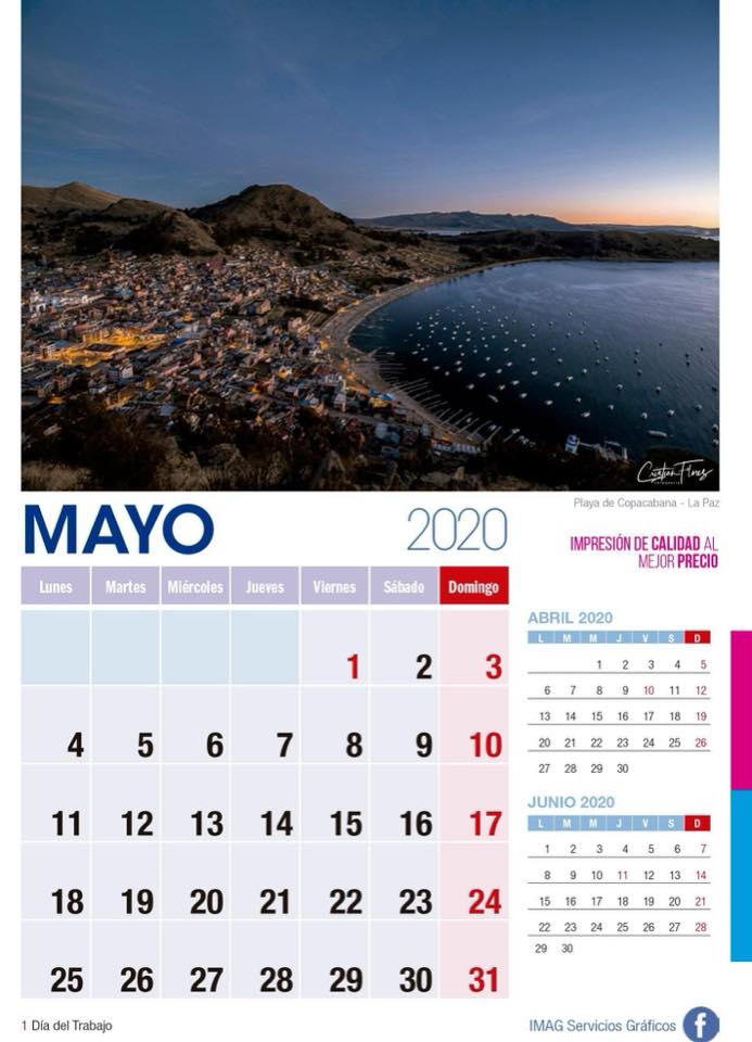 Calendario 2020 mayo con playas y barcos atardecer