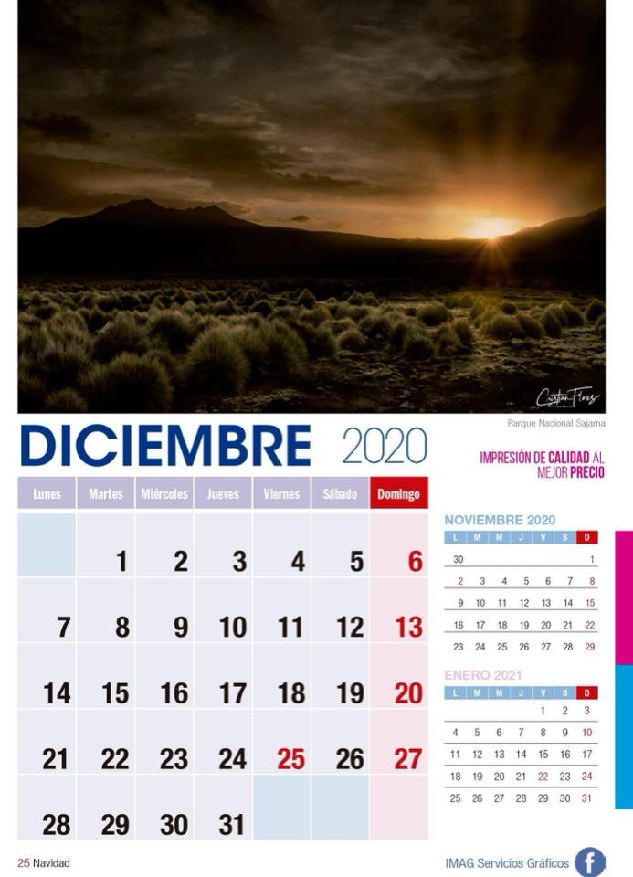 Calendario 2020 diciembre con desierto y montañas