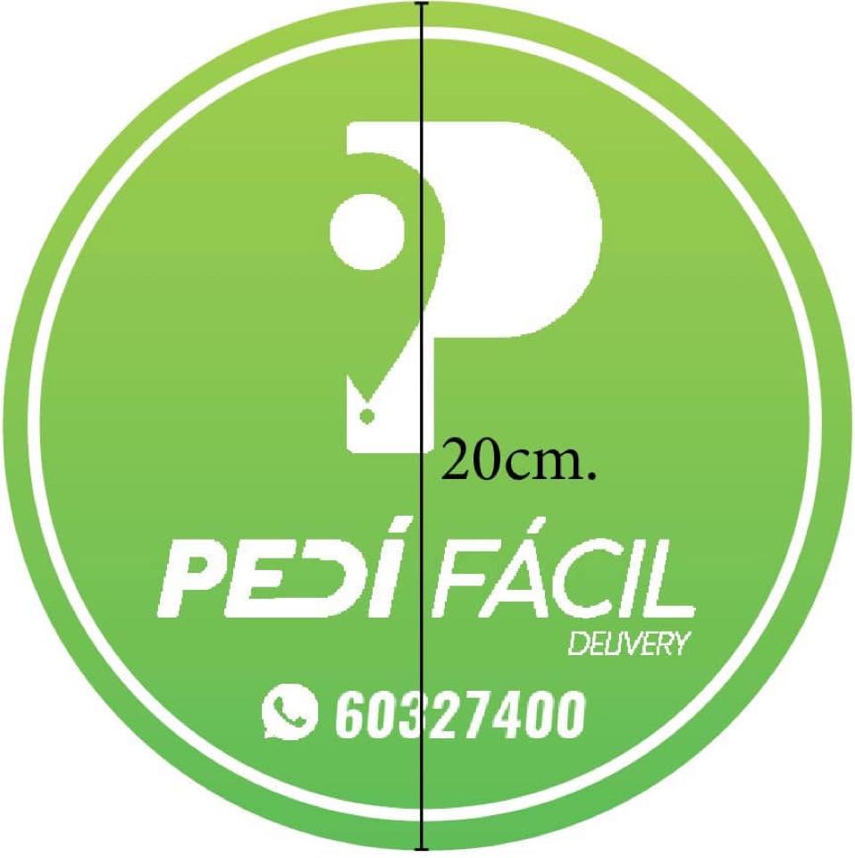 Etiqueta circular grande PEDI FÁCIL con medida