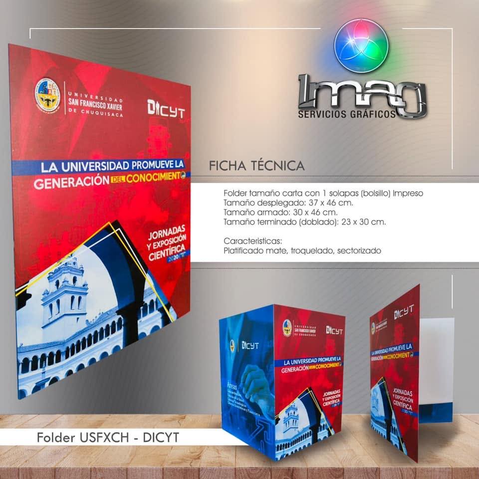 Folder troquelado USFXCH-DICYT con ficha técnica
