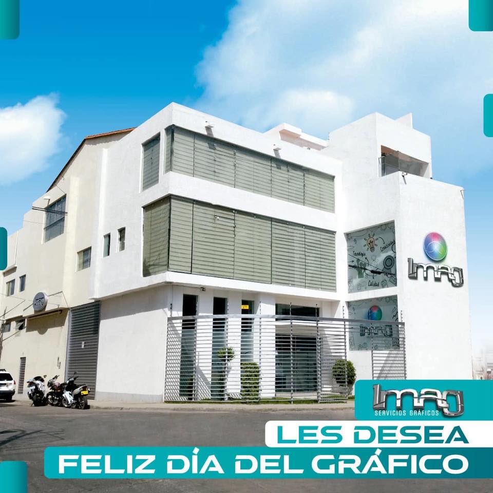 Foto edificio IMAG con cartel Feliz día del gráfico