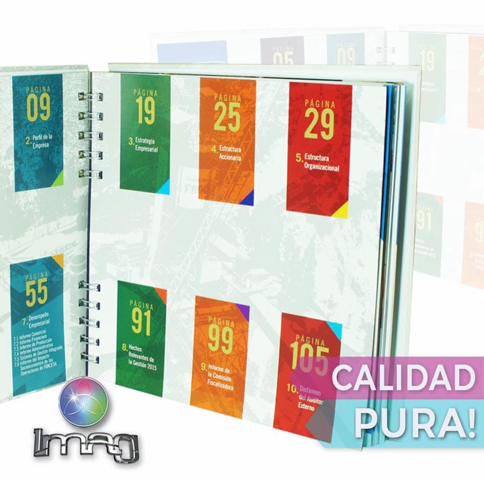 Catálogo de páginas coloridas con anillado en espiral