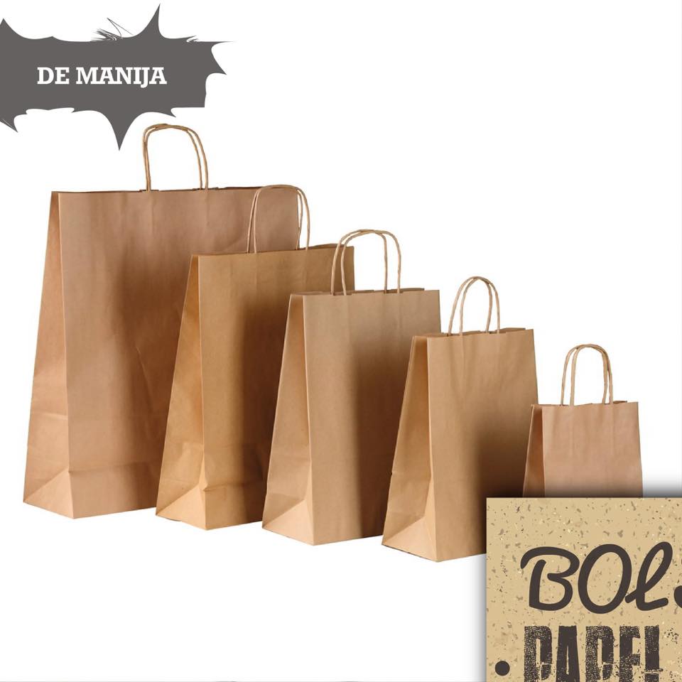 Bolsas kraft diferentes tamaños con asa de papel